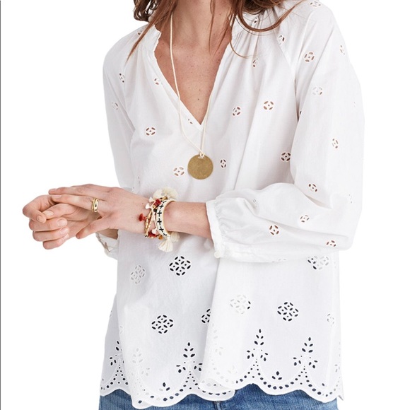 Madewell Tops - Madewell | White Eyelet Scallop Popover Blouse****